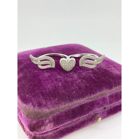 Bluebell Jewels 14K White Gold Finish Silver Round Cut Cubic Zirconia Double Heart Wing Pendant