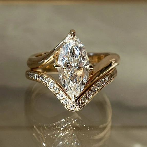 Bluebell Jewels 14K Yellow Gold Finish 2.00Ct Marquise Cubic Zirconia Wedding Bridal Ring Set