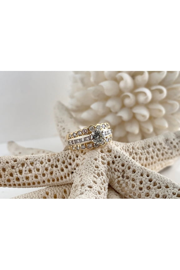 Bluebell Jewels 14K Yellow Gold Finish CZ Bridal Ring Set for Women Round Cut Center with Princess Accent Stones