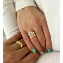 Bluebell Jewels 14K Yellow Gold Finish CZ Trio Ring Set – 3PC Engagement & Wedding Bands for Her