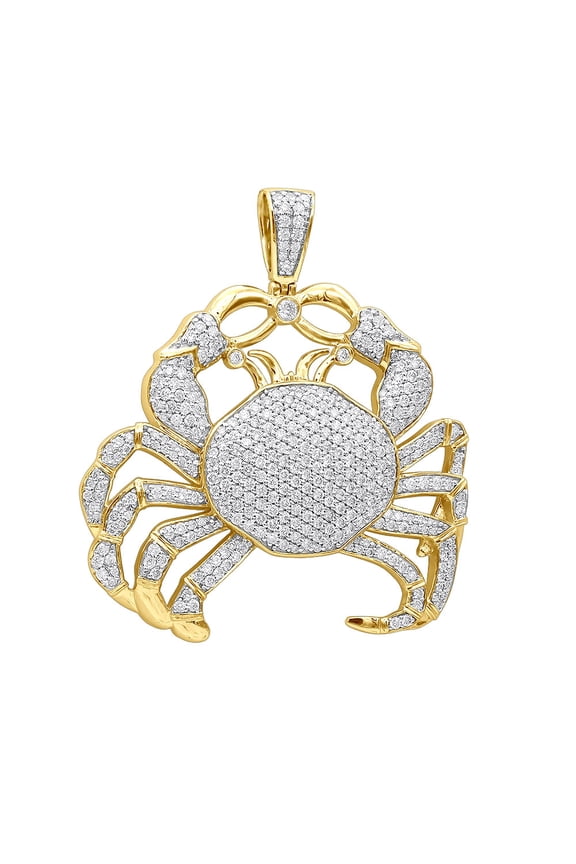 14K Yellow Gold Finish Silver Crab Pendant Iced Out Cancer Zodiac Bling Chain for Men