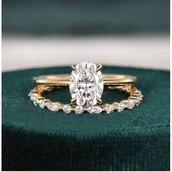 Bluebell Jewels 14K Yellow Gold Finish Silver Oval Cut CZ Women's Bridal Ring Set