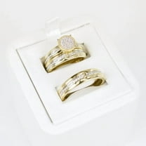 Bluebell Jewels 14K Yellow Gold Finish Silver Round Cut CZ Women's & Men's Trio Ring Set