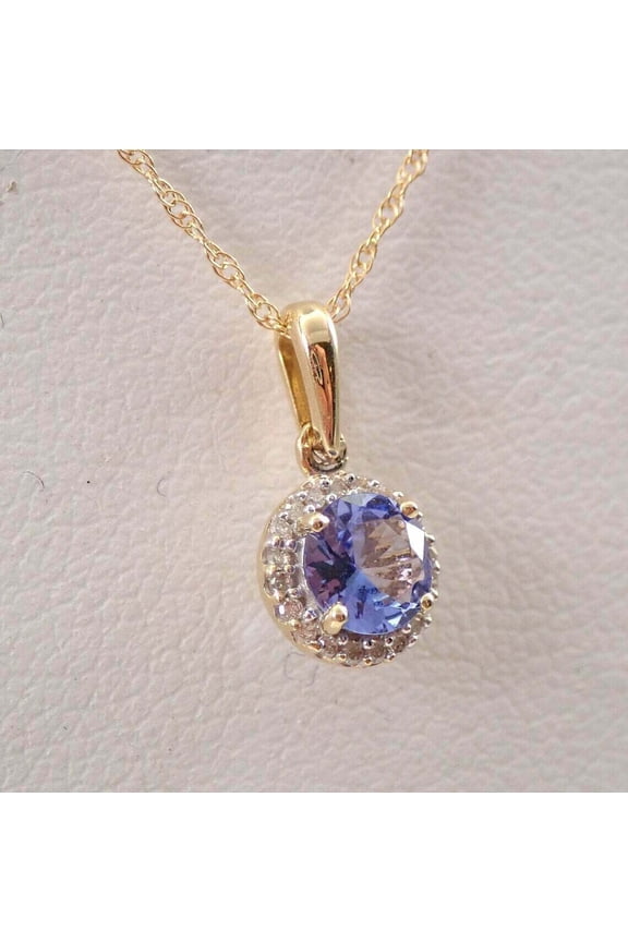 14K Yellow Gold Plated Halo Women's Pendant Necklace Round Cut Blue CZ Silver 18"