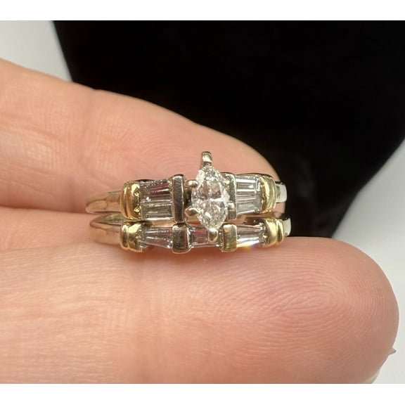 Bluebell Jewels 14k White & Yellow Gold Finish Marquise & Baguette Cut CZ Wedding Bridal Set