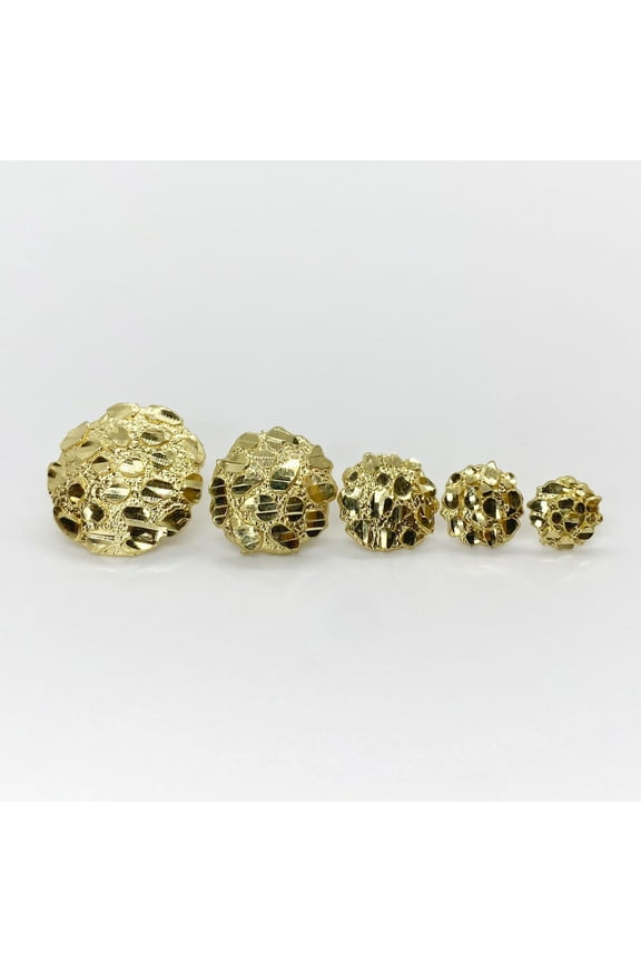 14k Yellow Gold Finish Silver Nugget Ball Stud Earrings Unique Crushed Metal Design