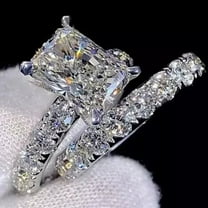 Bluebell Jewels 2.89 TCW Radiant Cut CZ Bridal Set Engagement Ring In 14K White Gold Finish Silver