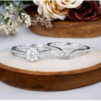 Bluebell Jewels 2-Piece Sterling Silver Bridal Ring Set Round Cut Engagement Ring Wedding Band with Cubic Zirconia