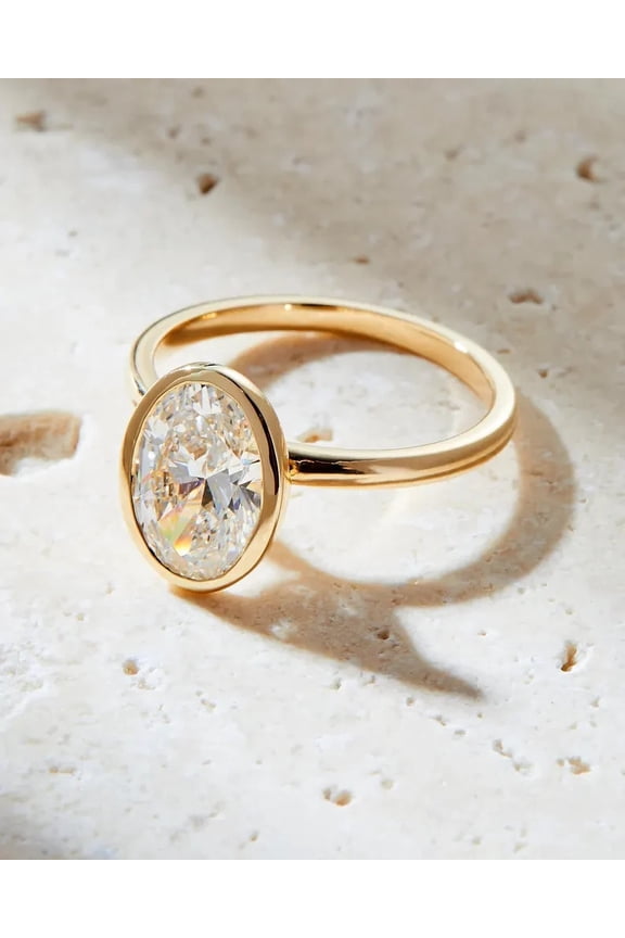 3 CT Oval Moissanite Solitaire Bezel Set Engagement Ring for Women 14k Yellow Gold Plated