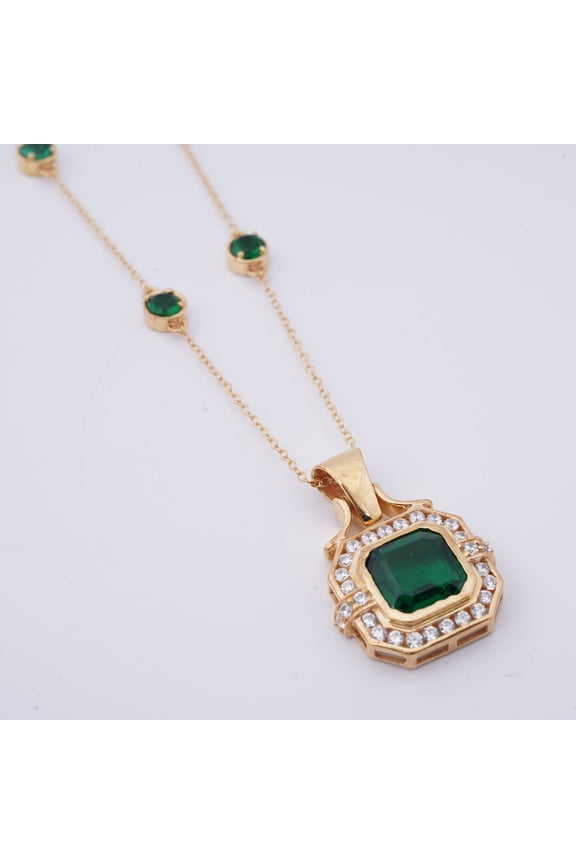 Asscher Cut Green CZ 14K Yellow Gold Finish Women's Pendant Necklace