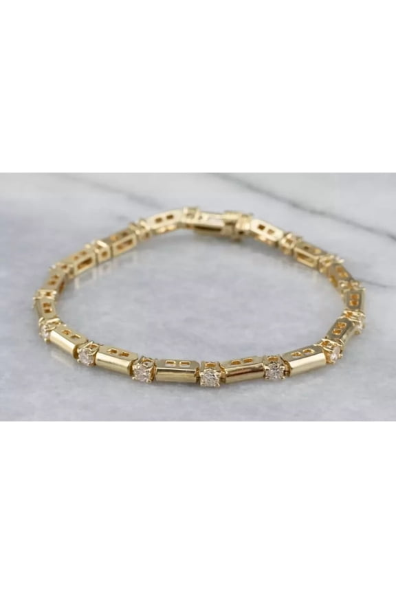 Baguette-Cut CZ Gold Finish Link Bracelet – Classic and Elegant Jewelry