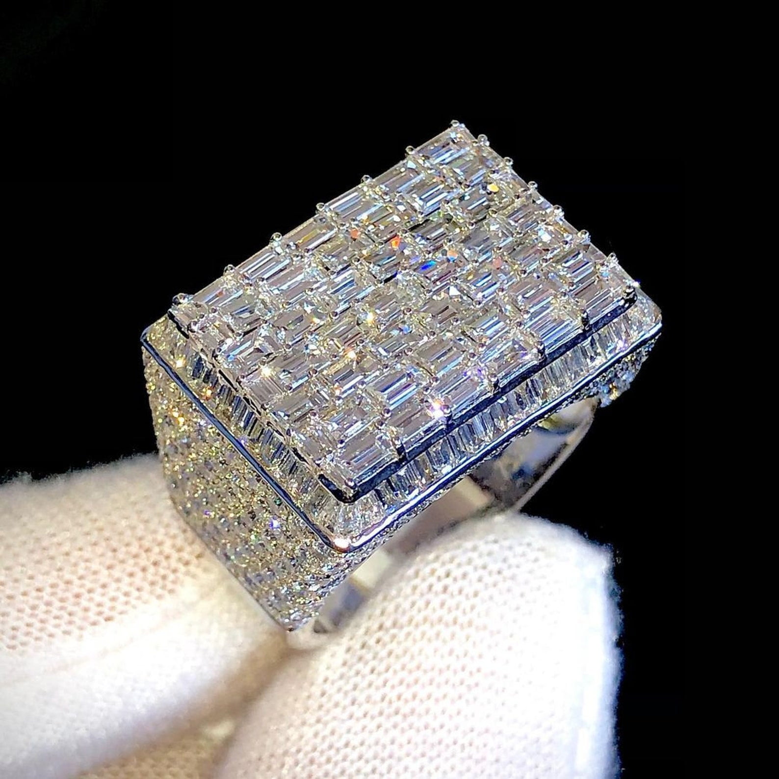 Bluebell Jewels Baguette Cut Cubic Zirconia 14K White Gold Finish Men's ...