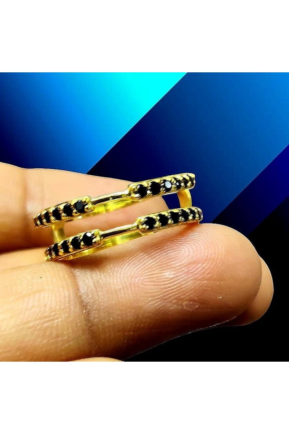 Black CZ Ring Enhancer Guard Band Ring 14K Yellow Gold Finish