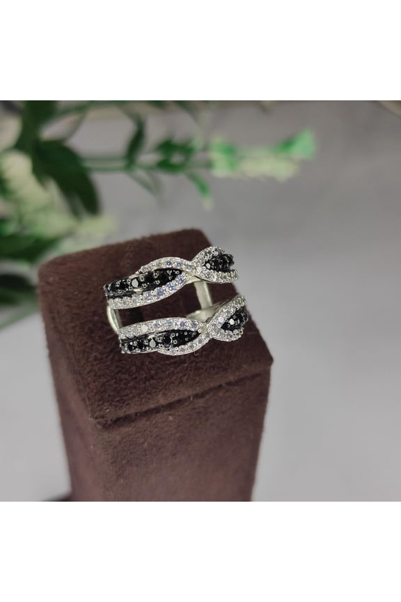 Black & White CZ Infinity Wrap Enhancer Ring for Women – Sterling Silver Bridal Guard Band