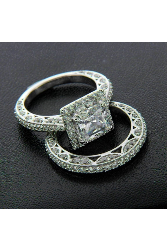 Bridal Ring Set 3.25Ct Princess Cut CZ 14k White Gold Finish