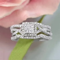 Bluebell Jewels Bridal Wedding Rings Set in Princess Cut Cubic Zirconia Women 14k White Gold Finish