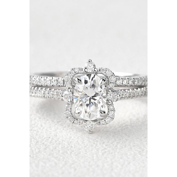 Bluebell Jewels Cushion Cut CZ Halo Engagement Ring Set in Silver Finish with Double Band