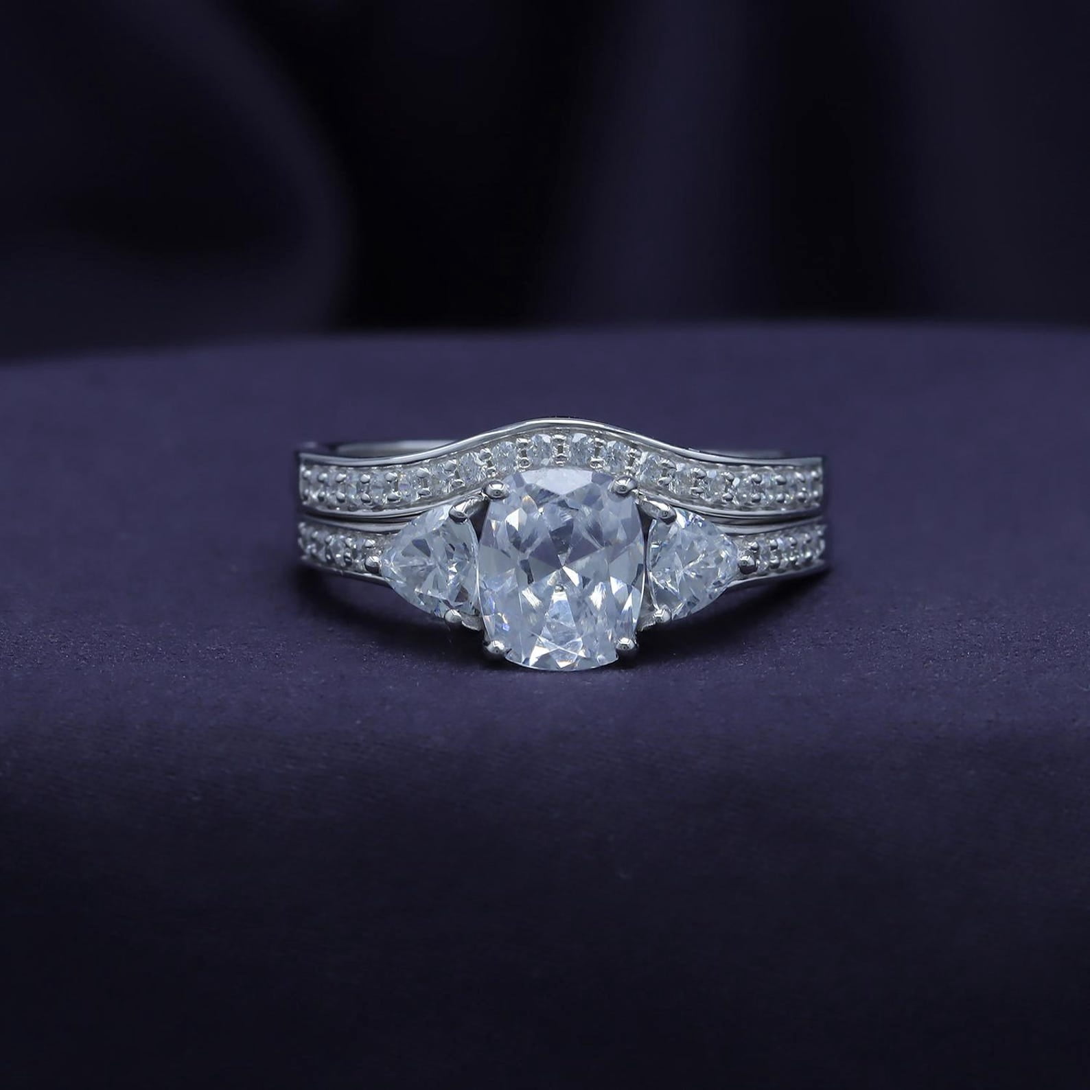 Bluebell Jewels Cushion & Round Cut CZ 14K White Gold Finish Silver ...