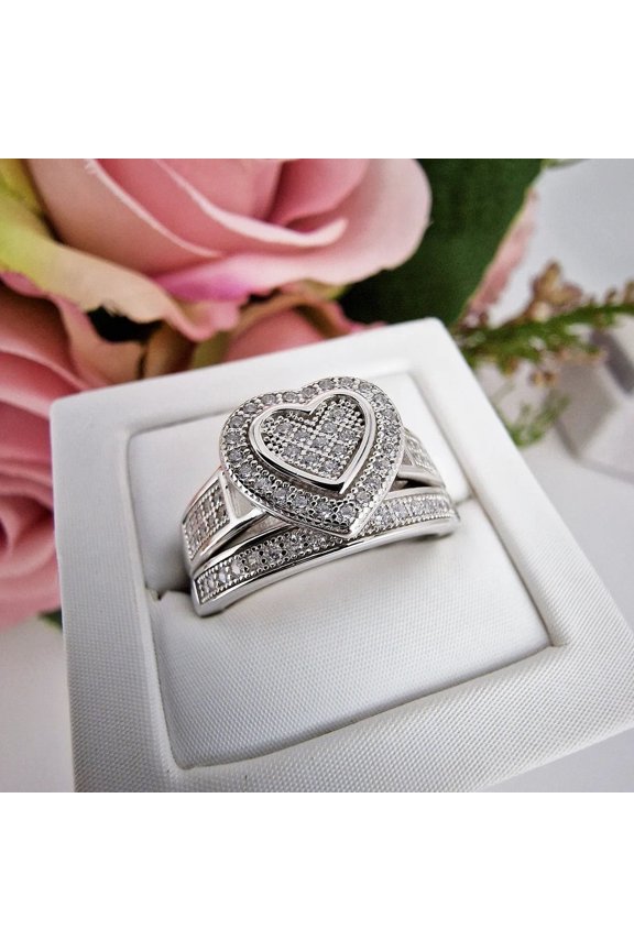 Bluebell Jewels Cute CZ Bridal Rings 14K White Gold Finish Fashion Set, Gift for Girlfriend or Mom