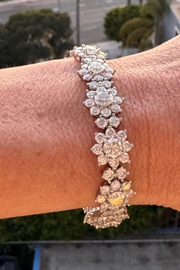 Floral Statement Tennis Bracelet Dainty Design with Sparkling Stones, Elegant Women's Jewelry Gift