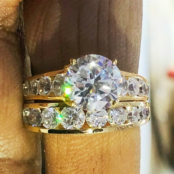 Bluebell Jewels Gorgeous 2 Pcs/set 14k Yellow Gold Finish Rings Cubic Zirconia Bridal