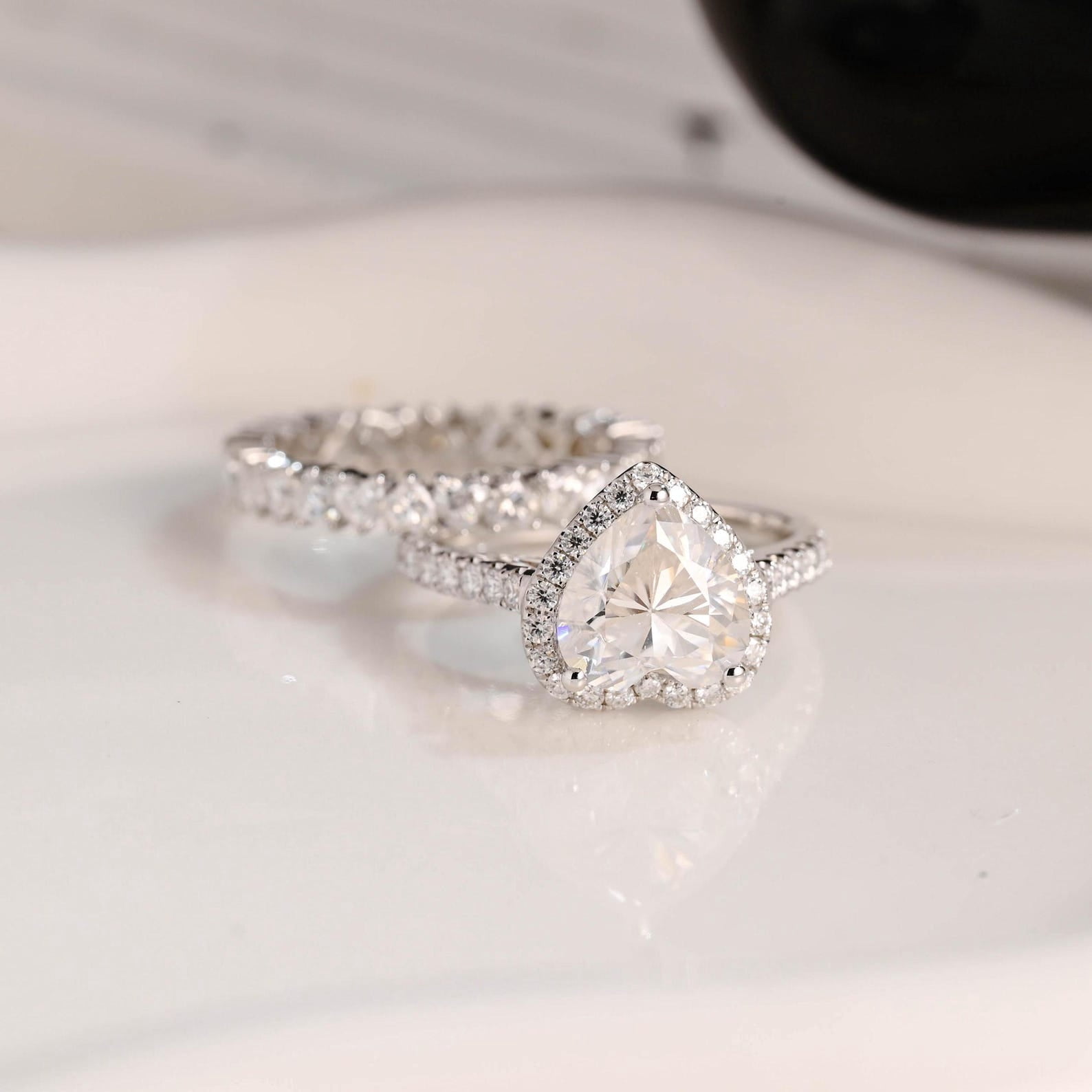 Bluebell Jewels Heart Cut Cubic Zirconia 14K White Gold Finish Silver ...