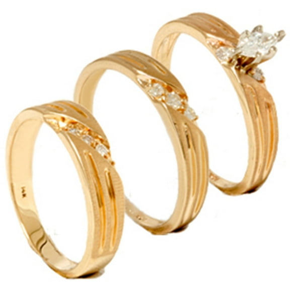 Bluebell Jewels His & Her Trio CZ Ring Set 14K Yellow Gold Finish Bridal Gift for Couple
