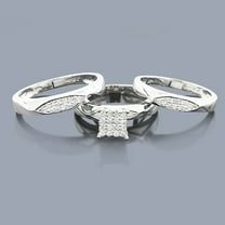 Bluebell Jewels His & Hers Trio Wedding Ring Set Round Cut CZ 14K White Gold Finish Silver