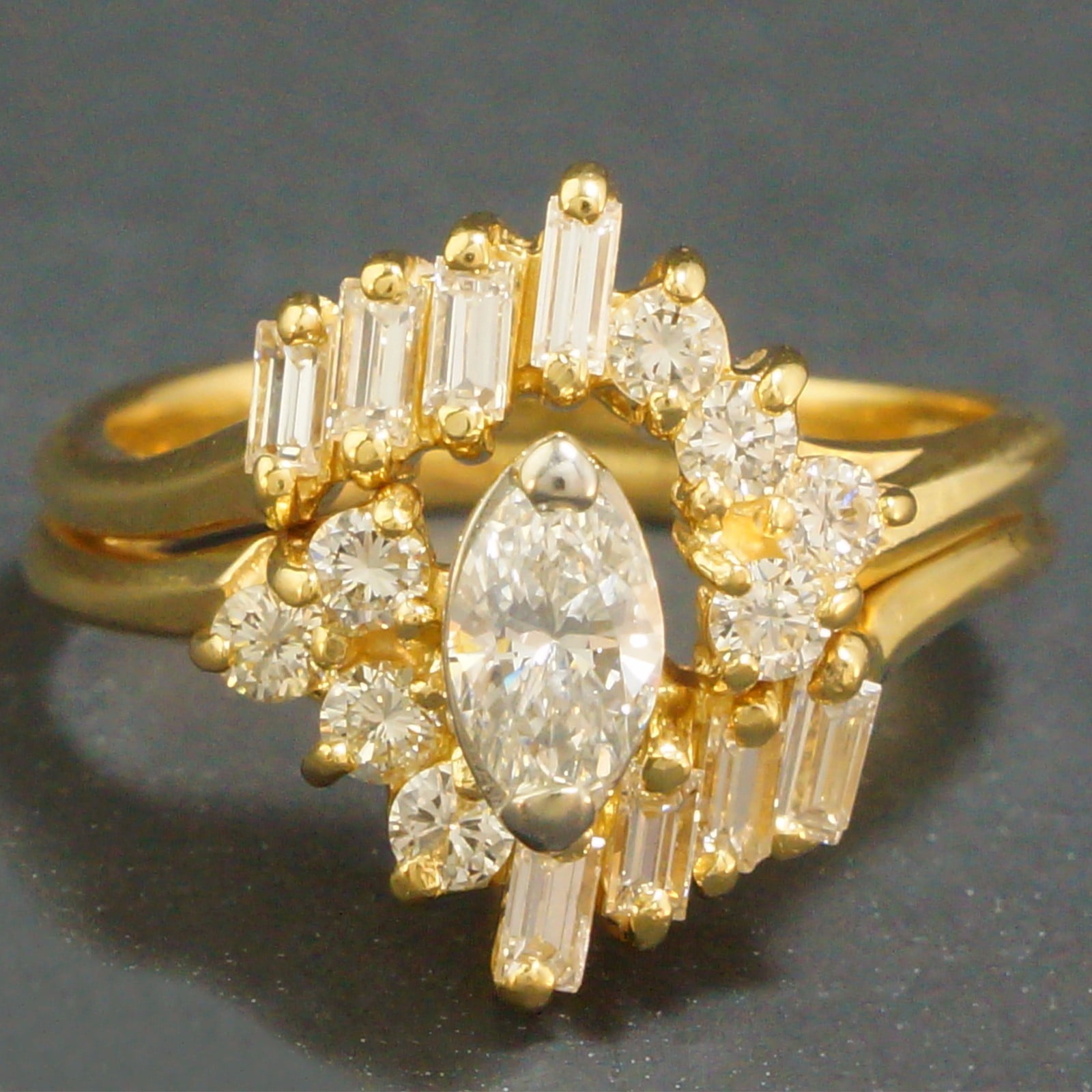 Bluebell Jewels Marquise & Baguette Cut Cubic Zirconia 14K Yellow Gold ...
