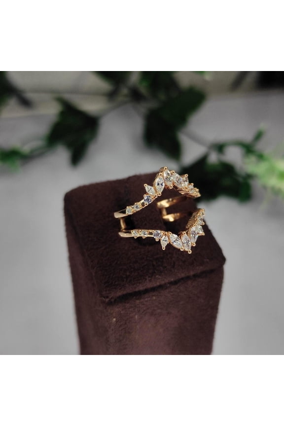 Marquise & Round CZ Wedding Ring Enhancer 14K Yellow Gold Finish Ring Jacket For Engagement Ring- handmade ring guard Gift For Her