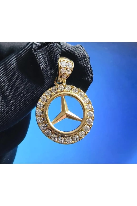 Mens Mercedes Pendant 14K Gold Plated with CZ Bold & Stylish Statement Piece