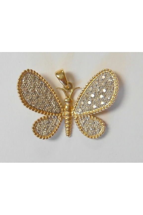 New 2Ct Round Cut CZ Butterfly Pendant 14K Yellow Gold Finish Free Chain