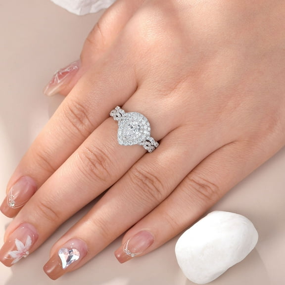 Bluebell Jewels Newshe Wedding Bridal Set Engagement Rings for Women Sterling Silver Pear Cut CZ