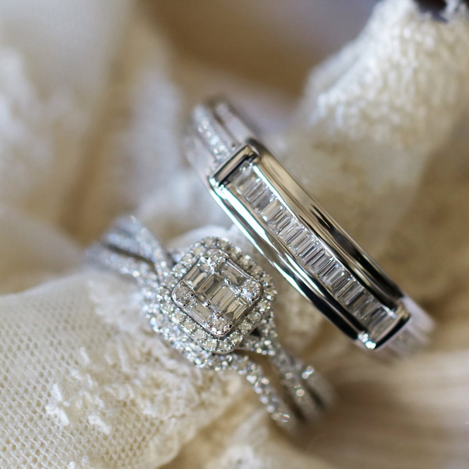 Bluebell Jewels Pretty Baguette & Round Cut CZ 14K White Gold Finish ...