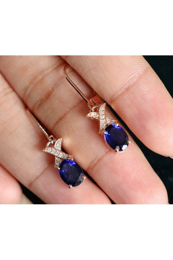 Pretty Blue Cubic Zirconia 14K Rose Gold Finish Lever Back Earrings