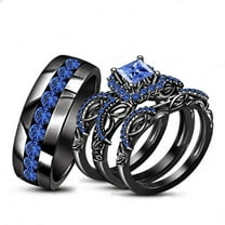 Bluebell Jewels Princess Cut Blue Cubic Zirconia Women's 14K Black Gold Finish Trio Ring Set