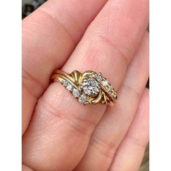 Bluebell Jewels Round Cut CZ 14K Yellow Gold Finish Women's Engagement & Wedding Ring Set