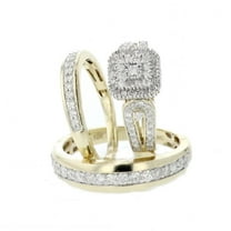 AFFY Blue & White Cubic Zirconia Engagement & Wedding Trio Band Ring ...