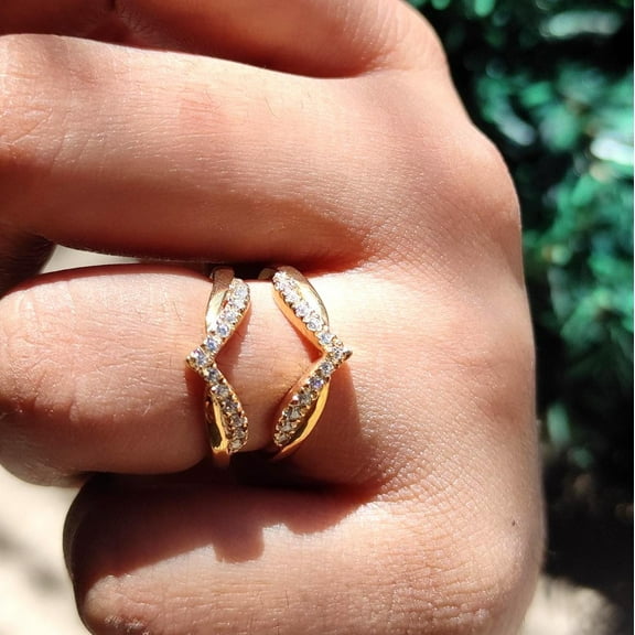 Bluebell Jewels Round Cut CZ Wedding Ring Enhancer 14K Yellow Gold Finish Ring Jacket For Engagement Ring handmade ring guard Anniversary Gift For Her