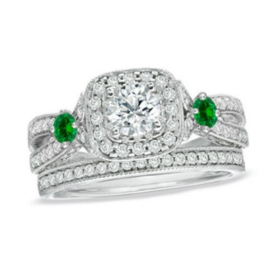 Bluebell Jewels Round Cut Cubic Zirconia Women's Wedding Bridal Ring Set 14K White Gold Finish