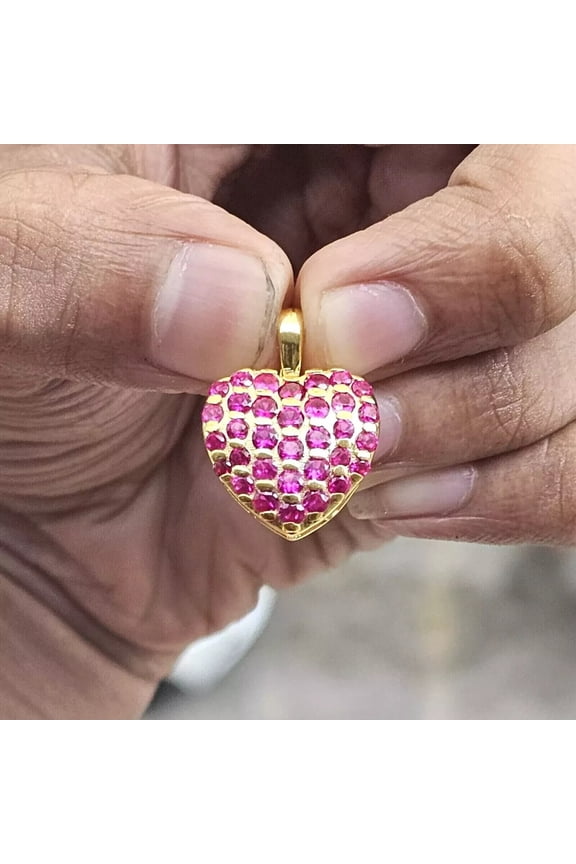 Round Pink CZ Gorgeous Heart Cluster Pendant 14k Yellow Gold Plated