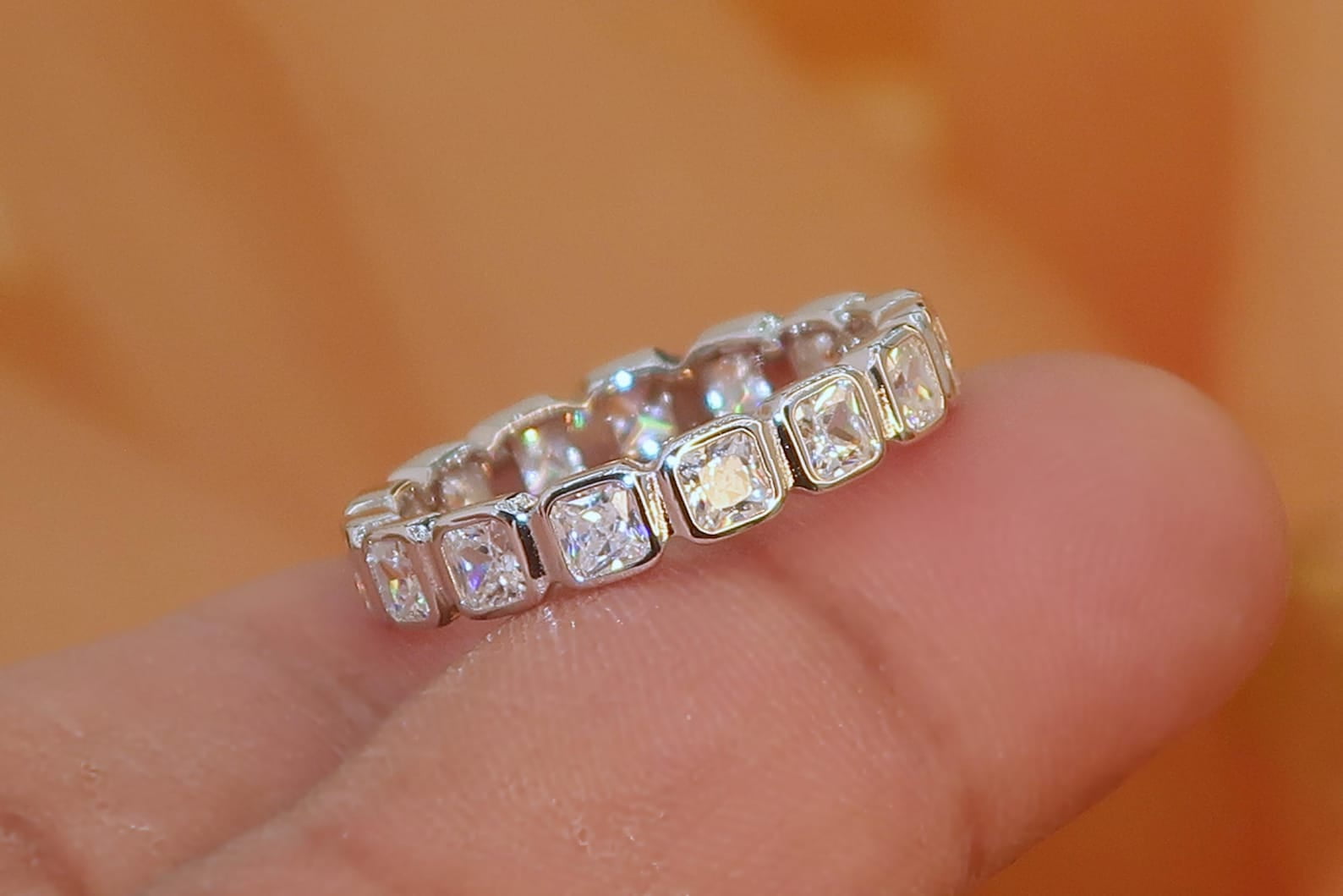 Bluebell Jewels Silver Eternity Band with Square Cut CZ Stones Classic ...