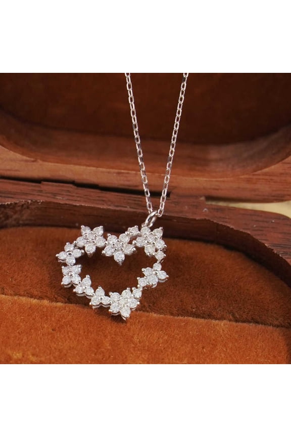 Sterling Silver Heart Pendant Necklace with Floral Crystal Accents, Romantic Jewelry Gift