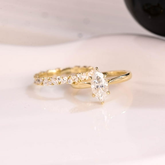 Bluebell Jewels Stunning 14K Yellow Gold Finish Silver Marquise Cut CZ Women's Bridal Ring Set