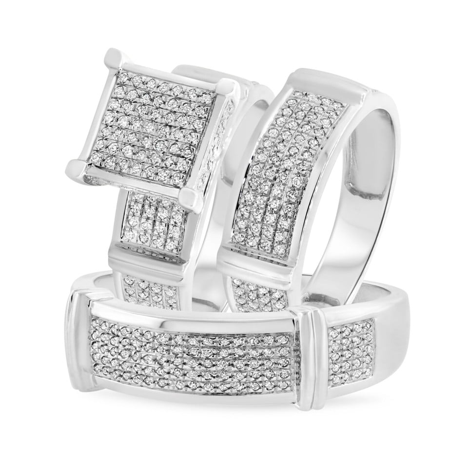 Bluebell Jewels Stylish CZ Trio Rings 14K White Gold Finish, Thoughtful ...