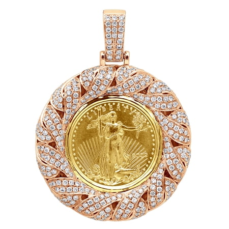 Bluebell Jewels Two-Tone Liberty Coin Pendant 14K Rose Gold Finish Medallion Chain for Men Hip Hop Style