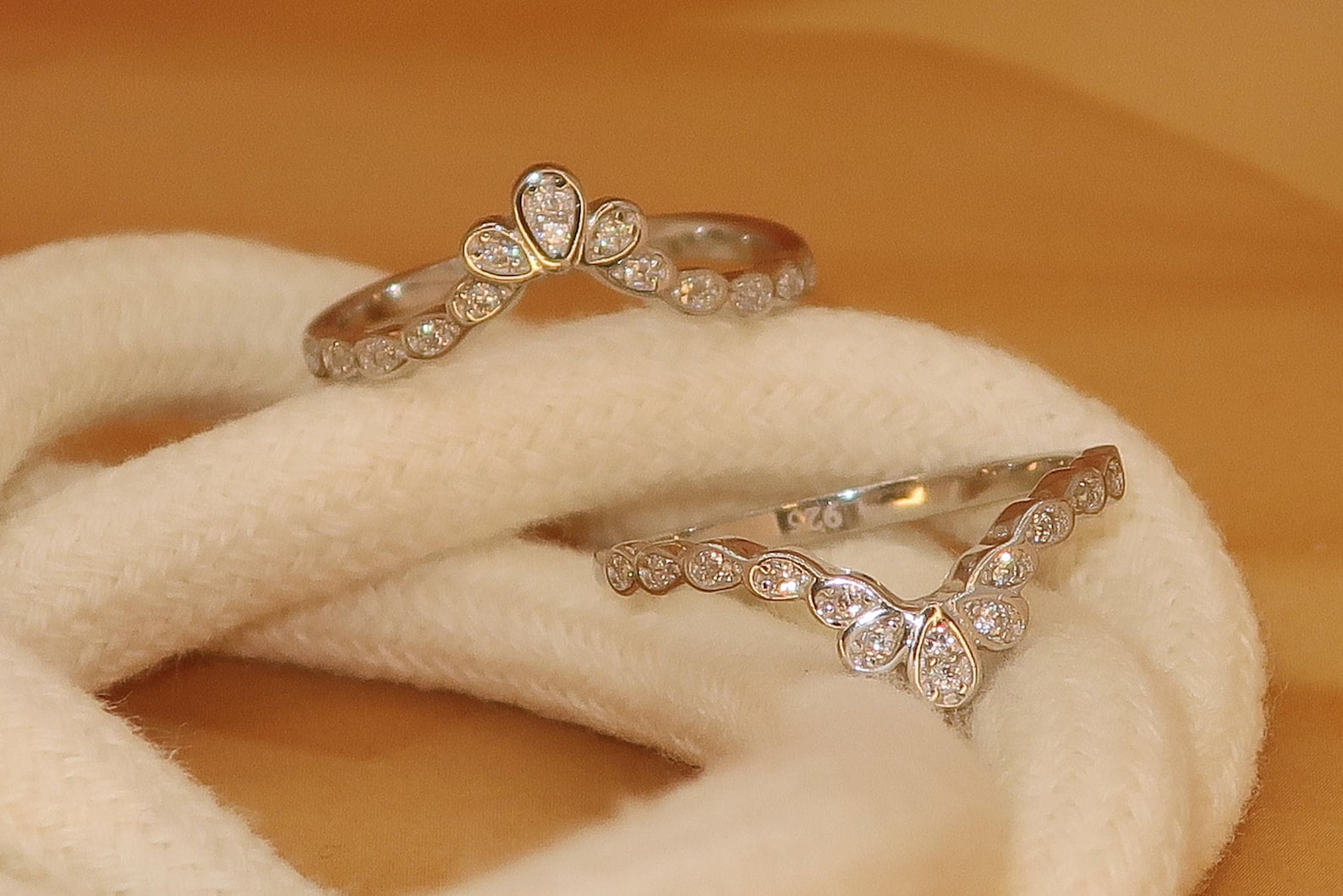 Bluebell Jewels V Shape CZ Enhancer Ring Set in 925 Sterling Silver ...