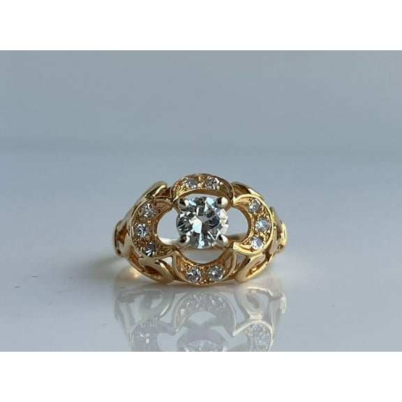 Bluebell Jewels Vintage 14K Yellow Gold Finish Solitaire CZ Ring – Ornate Filigree Style Statement Jewelry for Women