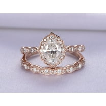 Bluebell Jewels Vintage Round Cut CZ Bridal Ring Set in Rose Gold Finish – Elegant Engagement & Wedding Ring for Women