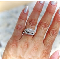 Bluebell Jewels Wedding Women Bridal Ring Set Round Cut Cubic Zirconia 14K White Gold Finish Silver